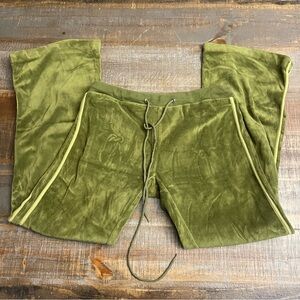 Vintage Y2k Hale Bob green Velvet Tracksuit Pants Womens XS Velour Wide Leg